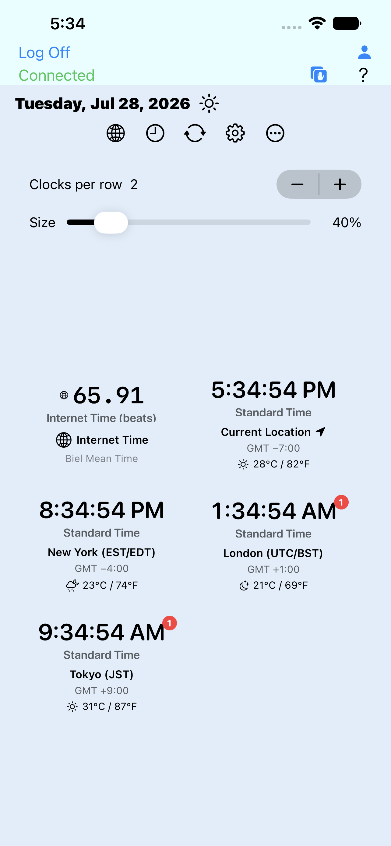 Placeholder for main time zone screen